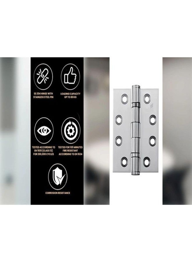 Hettich SS304 Ball Bearing Hinge 3x4 Inch Square Corner, Satin Stainless Steel Door Hinge for Main Door & Windows, Without Screws, Pack of 1 (2 Hinges) - Image 3